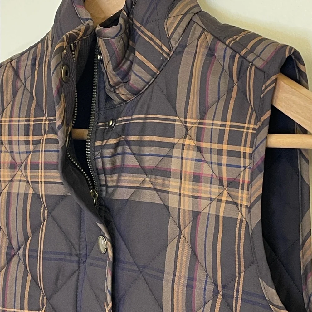 Lauren Ralph Lauren Quilted Tartan Vest XS Petite Plaid Zip Snap - Picture 2 of 10